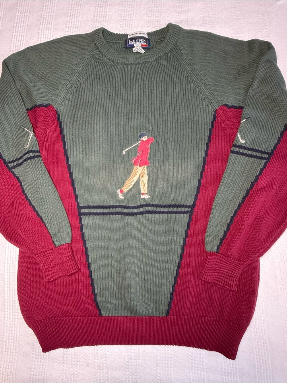 Vintage U.S. Open Golf Collection Men's L Cotton  Embroidered Intarsia Sweater